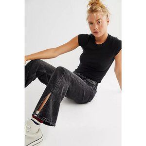 Free People We The Free Long Lines Slit Straight Jeans in Rockin' Black